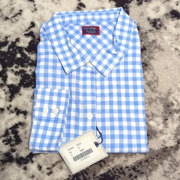 UNTUCKit Tops - UNTUCKit Women's 100% Cotton Bella Shirt Checkered Blue White Plaid Size 16 NWT